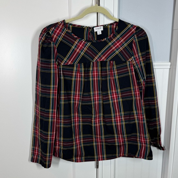J. Crew Tops - J. Crew Tartan Plaid Puff-Sleeve Top in Stretch Poplin Medium Red Black small